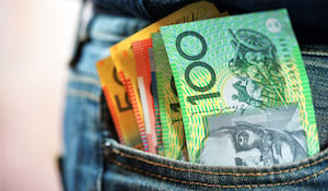 Australian dollars in a pocket