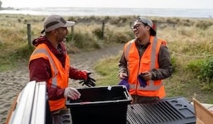 volunteers at a beach